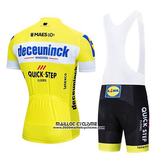 2019 Maillot Ciclismo Deceuninck Quick Step Jaune Blanc Manches Courtes et Cuissard